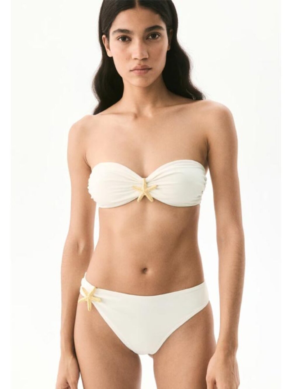H&M Cream and Gold Starfish Bandeau Bathing Suit, NWT - Women's Size Medium